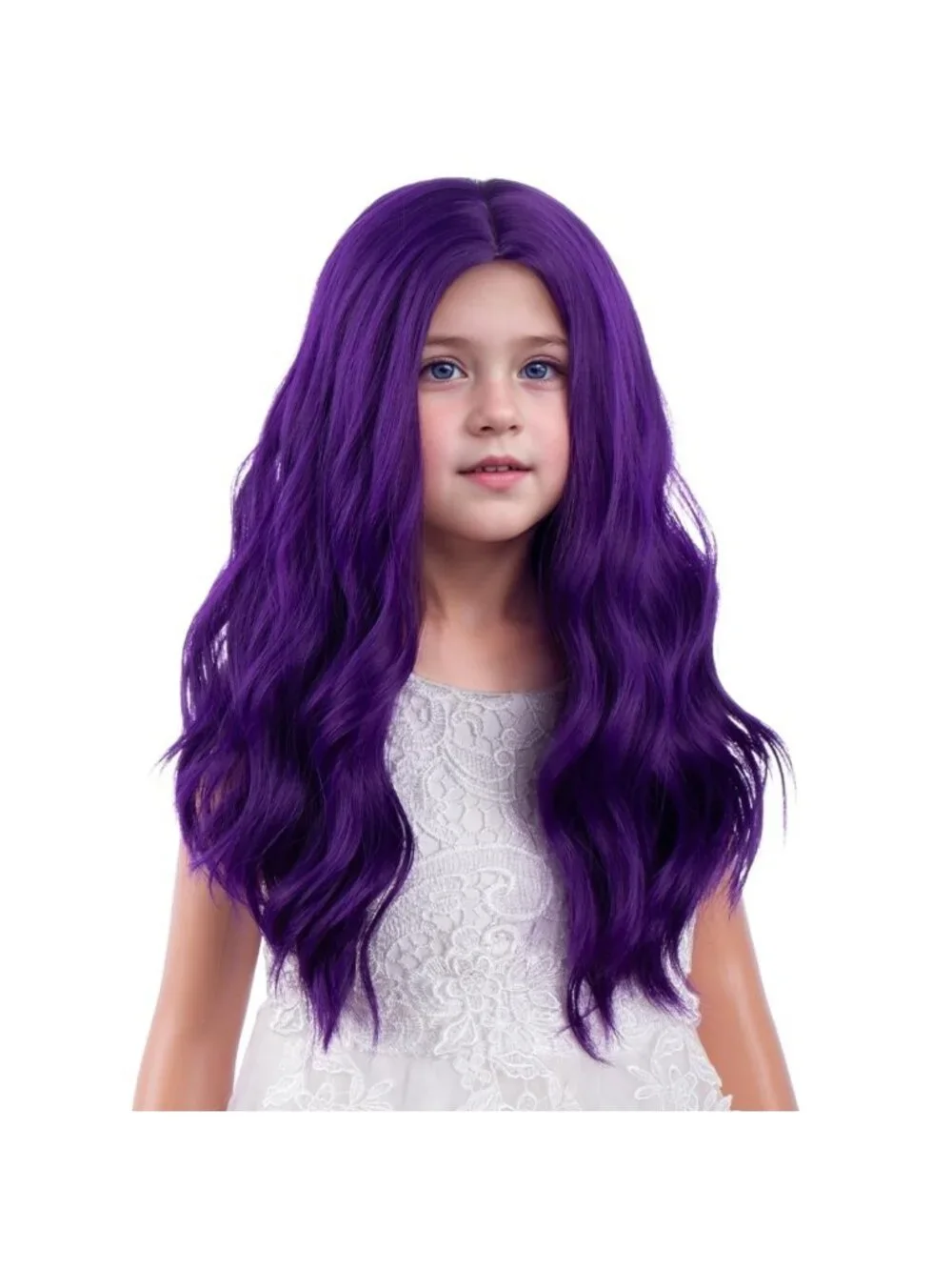 Women's Dark Purple Long Wavy Wig For Girls Wavy Curly Synthetic Halloween Hair